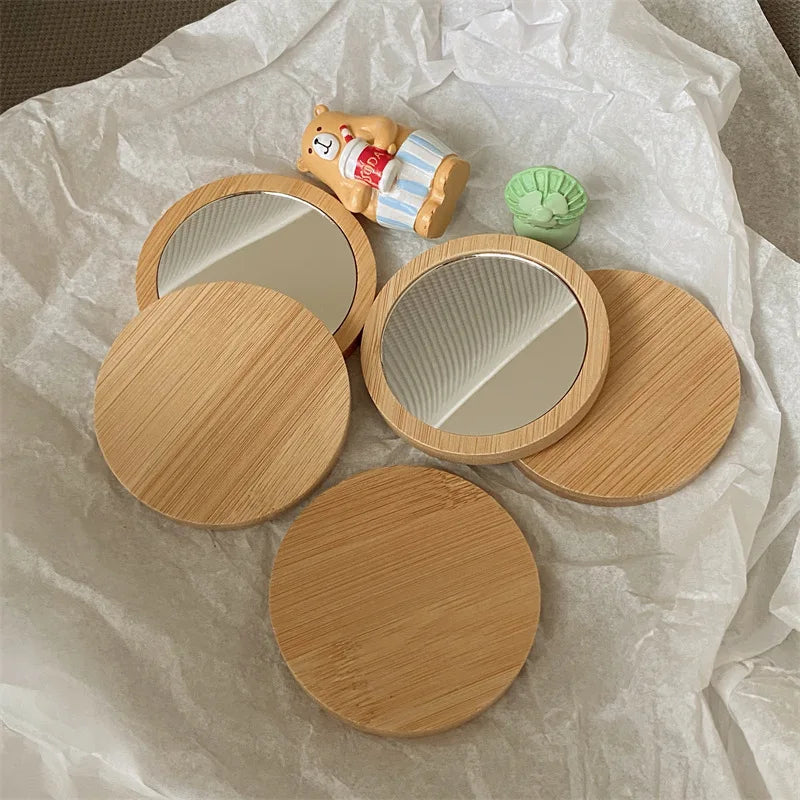 Wooden Portable Mirror Mini Small Makeup