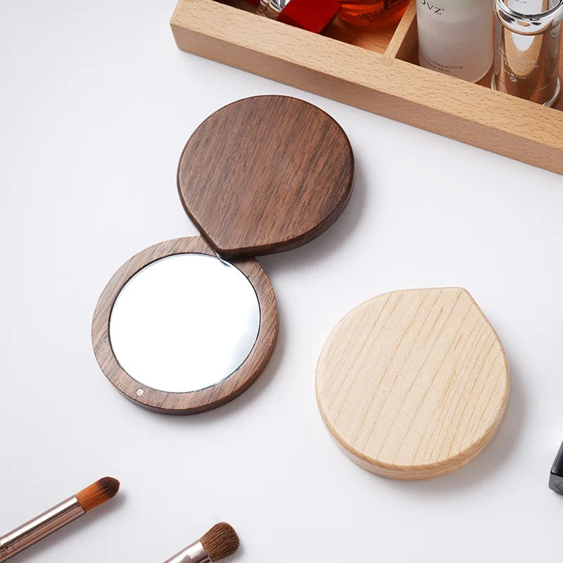 Wooden Portable Mirror Mini Small Makeup
