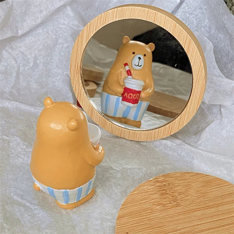 Wooden Portable Mirror Mini Small Makeup
