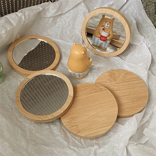 Wooden Portable Mirror Mini Small Makeup